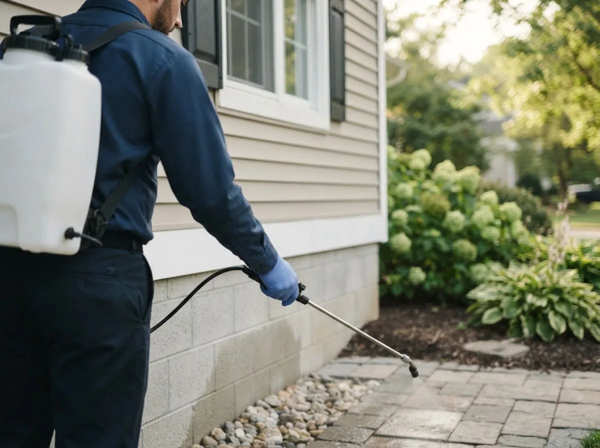 Pest control technician inspecting a home in Galesburg, ND